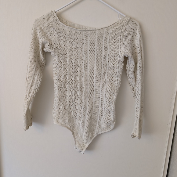 Free People Intimately Womens Small Cream Bodysuit Cut Out Bohemian Indie Basic - Picture 1 of 6